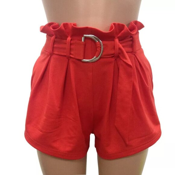 Women Ladies Casual High Waist Summer Shorts Hot Pants w/ Belt Pleated Tailored - Picture 5 of 8
